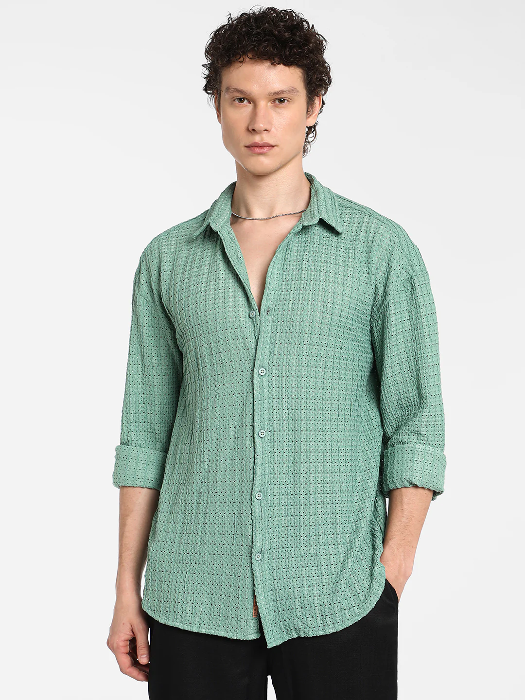 Hollow Knit Oversized Shirt - Image 10