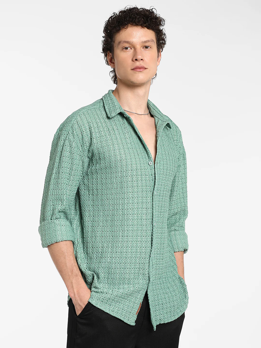 Hollow Knit Oversized Shirt - Image 11