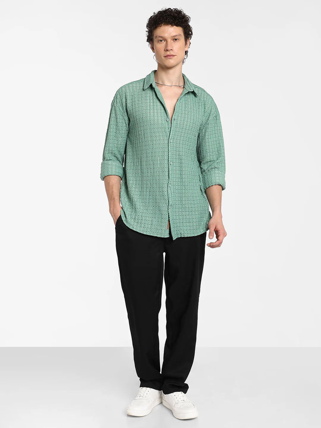 Hollow Knit Oversized Shirt - Image 13