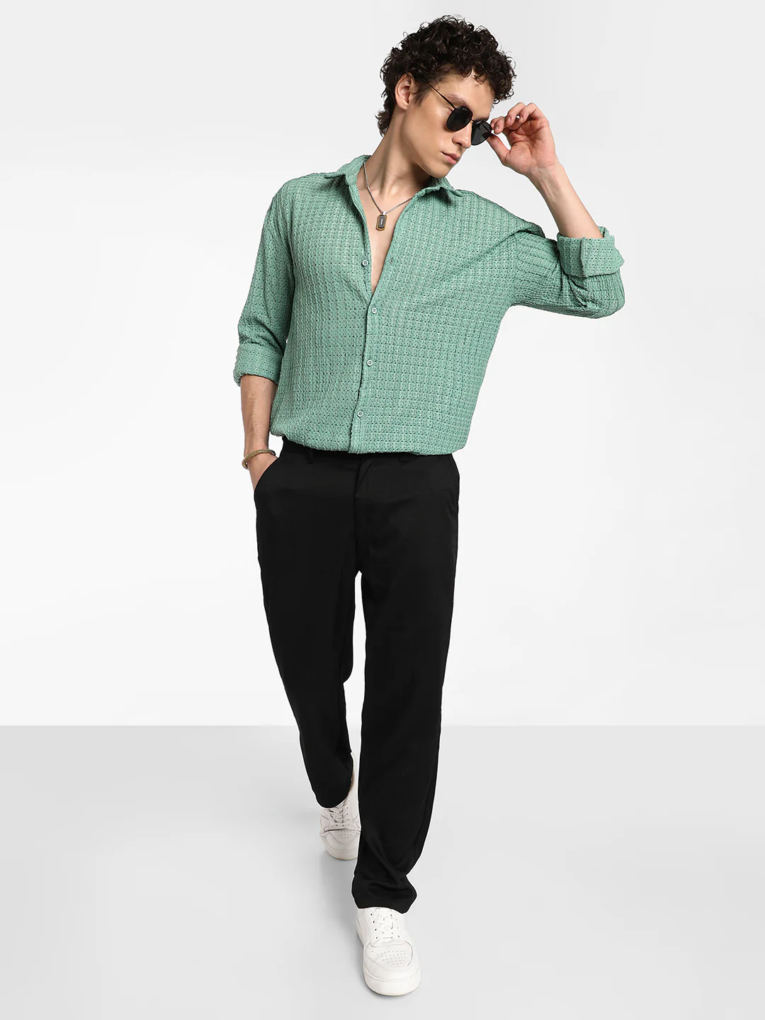 Hollow Knit Oversized Shirt - Image 14