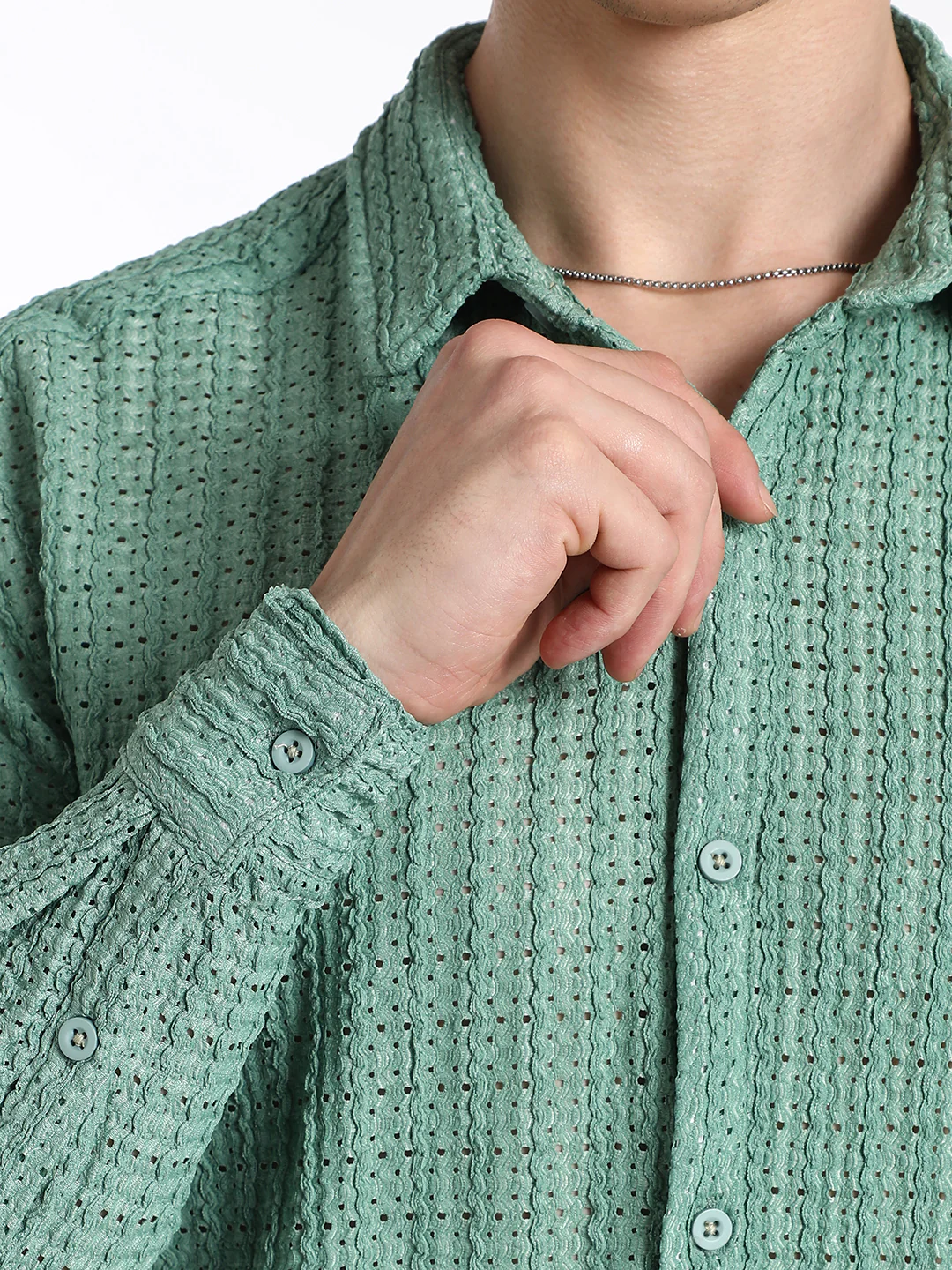 Hollow Knit Oversized Shirt - Image 16