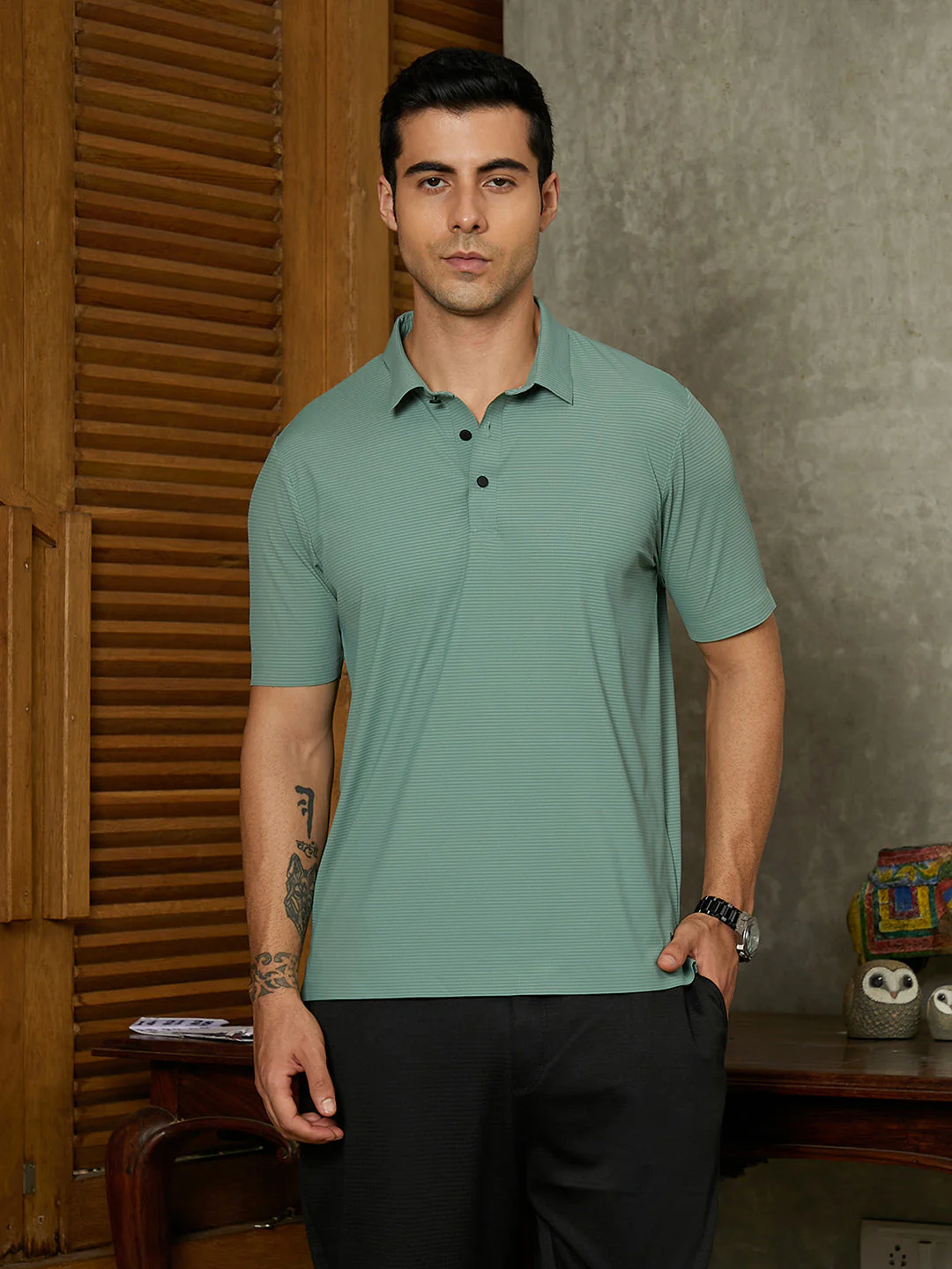Seamless Striped Polo T-Shirt - Image 2