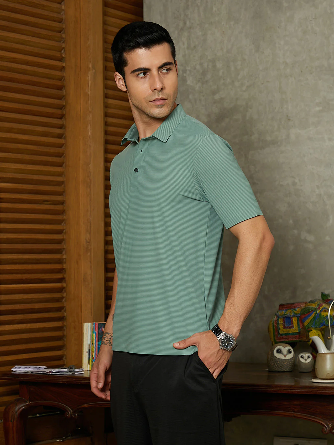 Seamless Striped Polo T-Shirt - Image 3