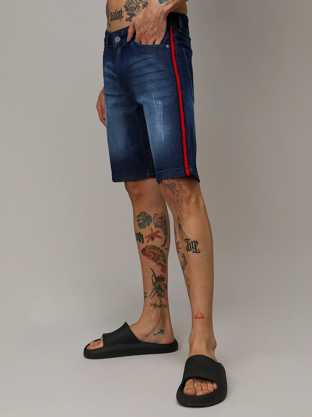 Side-Striped Denim Shorts - Image 3