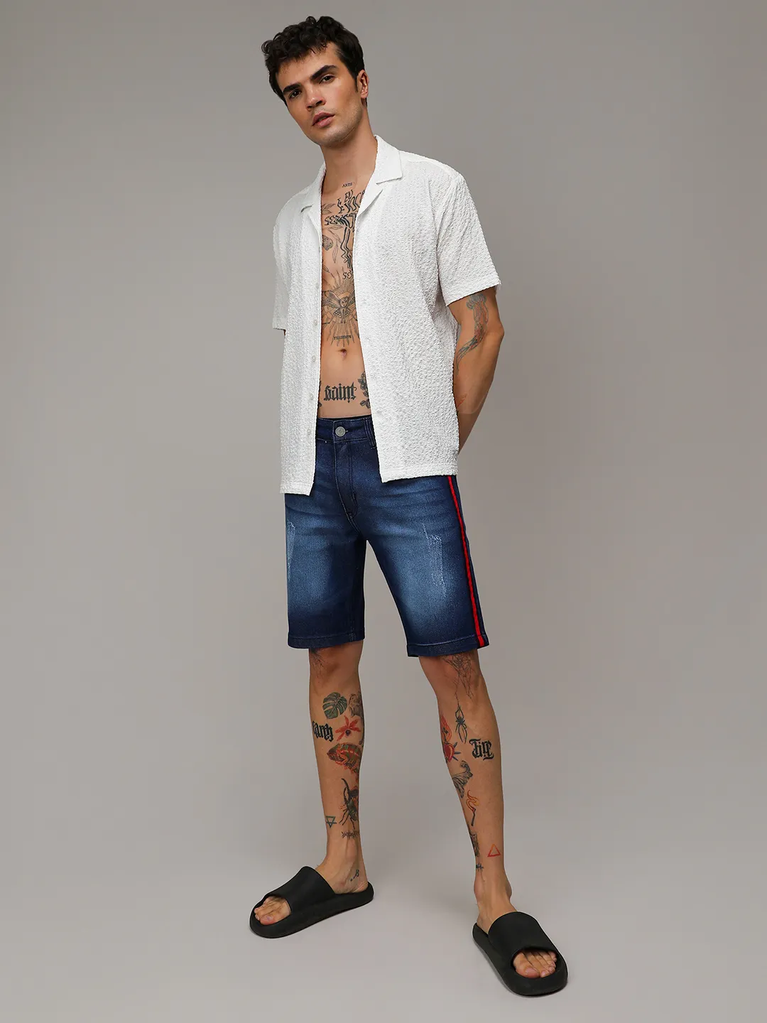 Side-Striped Denim Shorts - Image 5