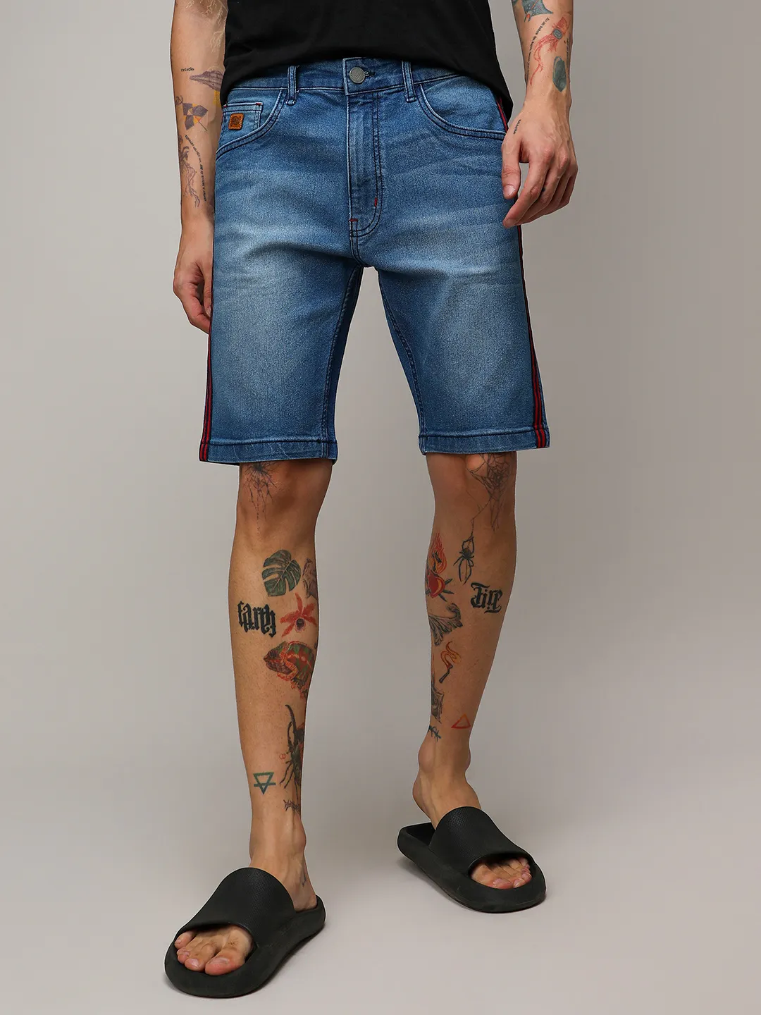 Side-Striped Denim Shorts - Image 2