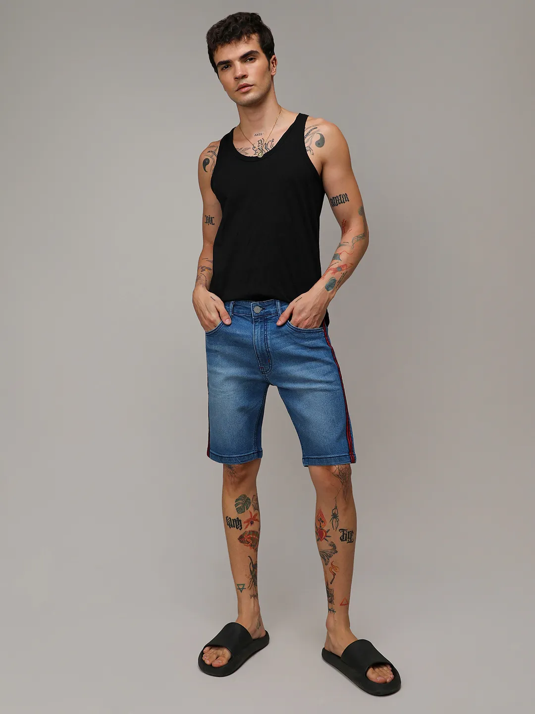 Side-Striped Denim Shorts - Image 5