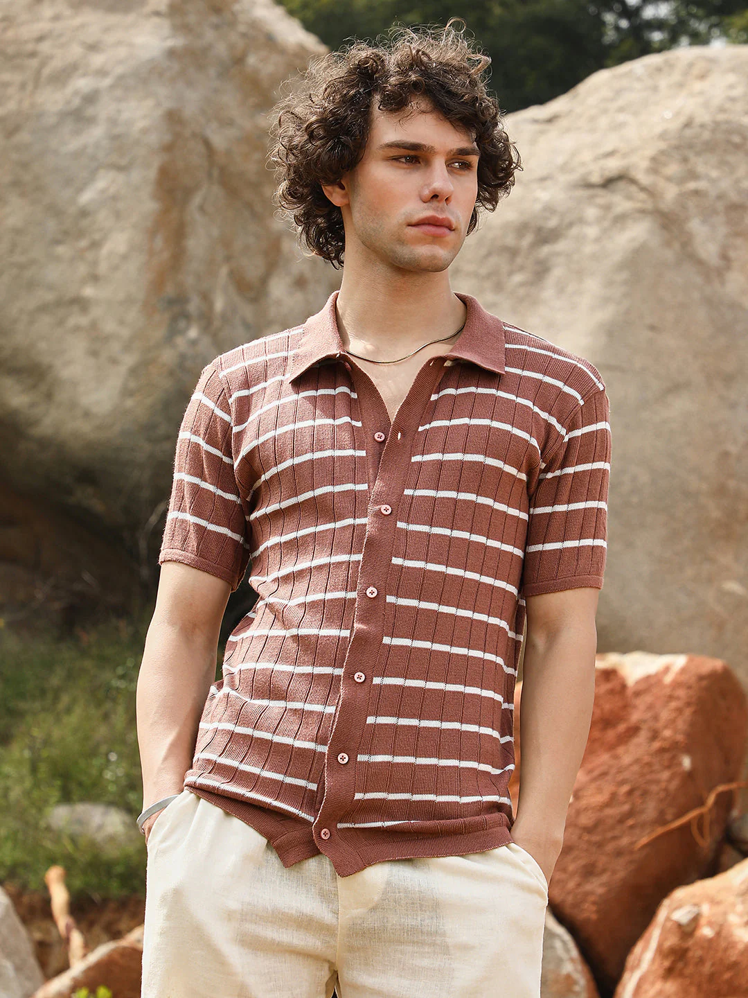 Horizontal-Striped Knit Shirt - Image 2
