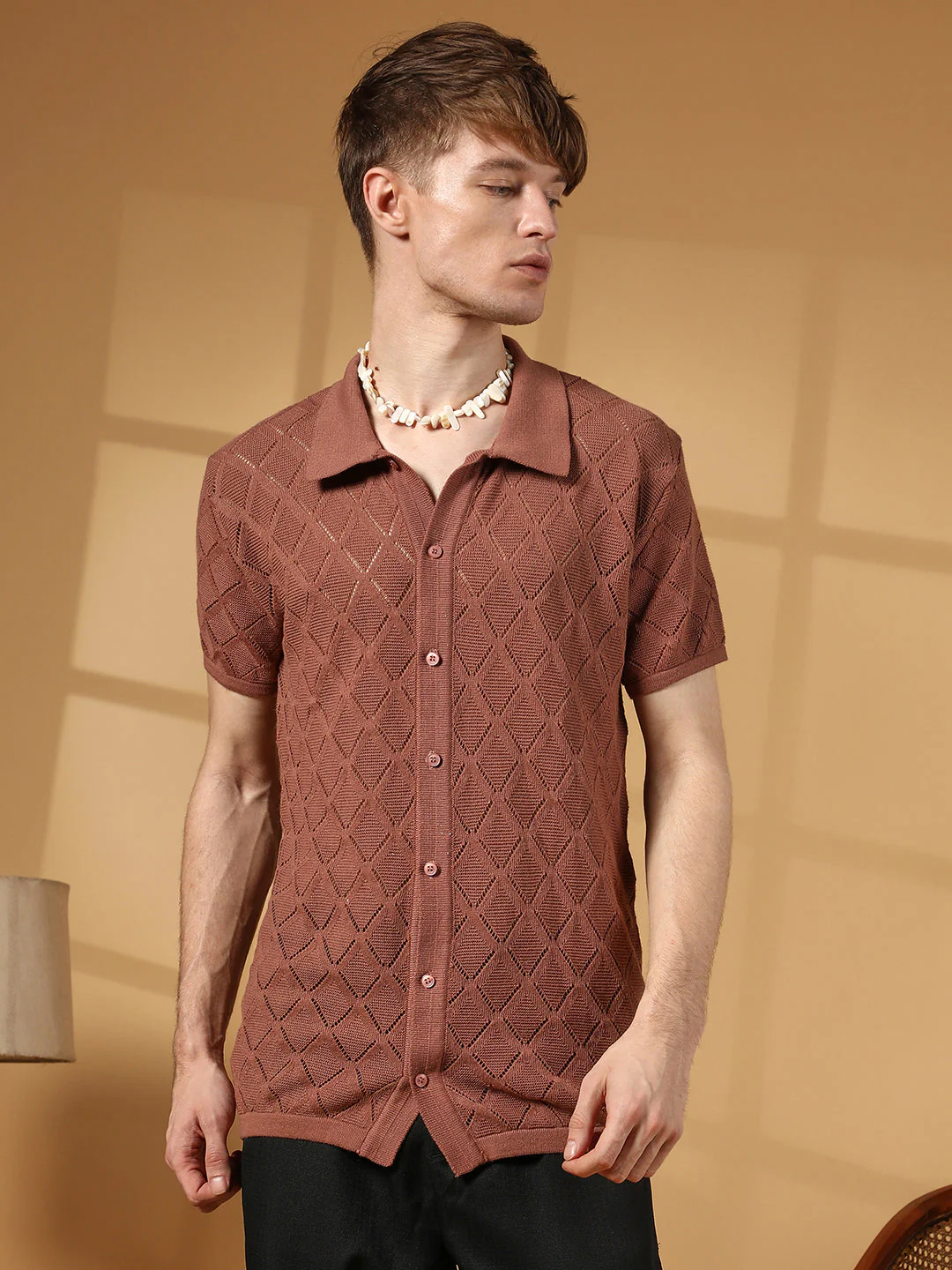 Rhombus-Knit Slim-Fit Shirt - Image 2