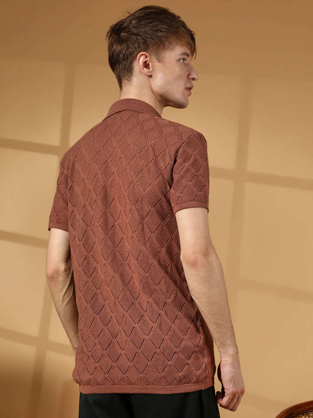 Rhombus-Knit Slim-Fit Shirt - Image 4