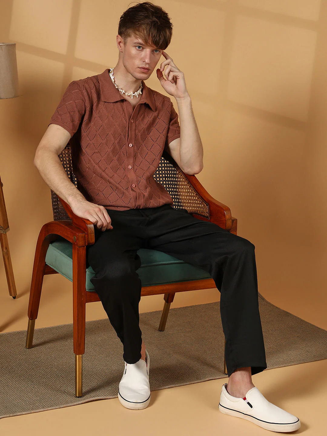 Rhombus-Knit Slim-Fit Shirt - Image 6
