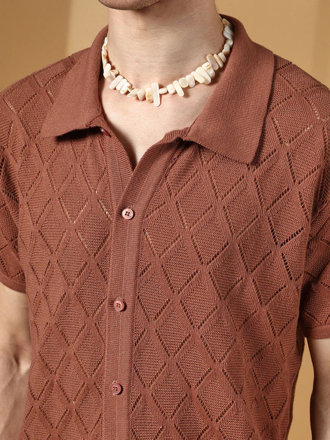 Rhombus-Knit Slim-Fit Shirt - Image 7