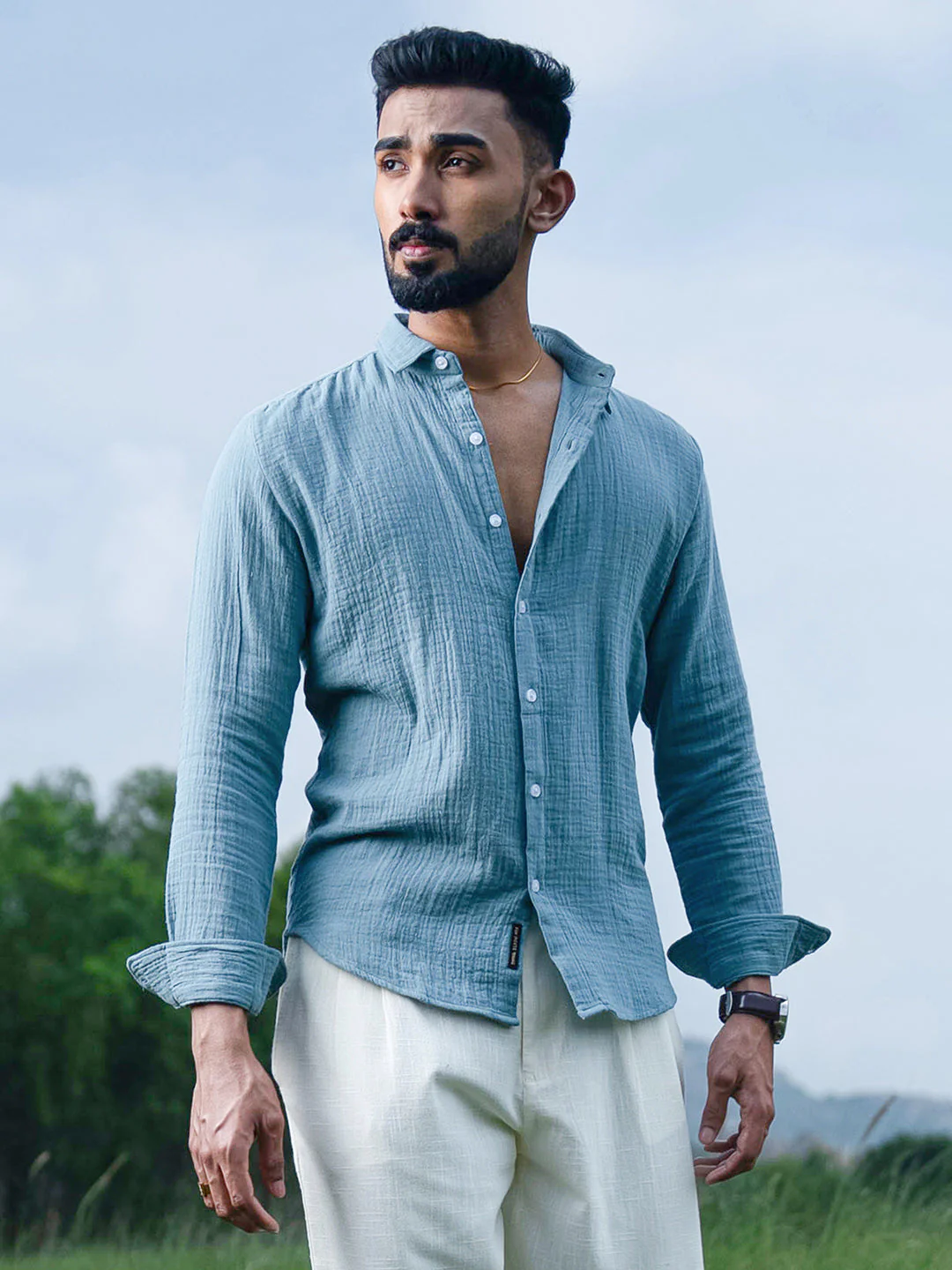 Sky Blue Breezy-Weave Shirt - Image 2