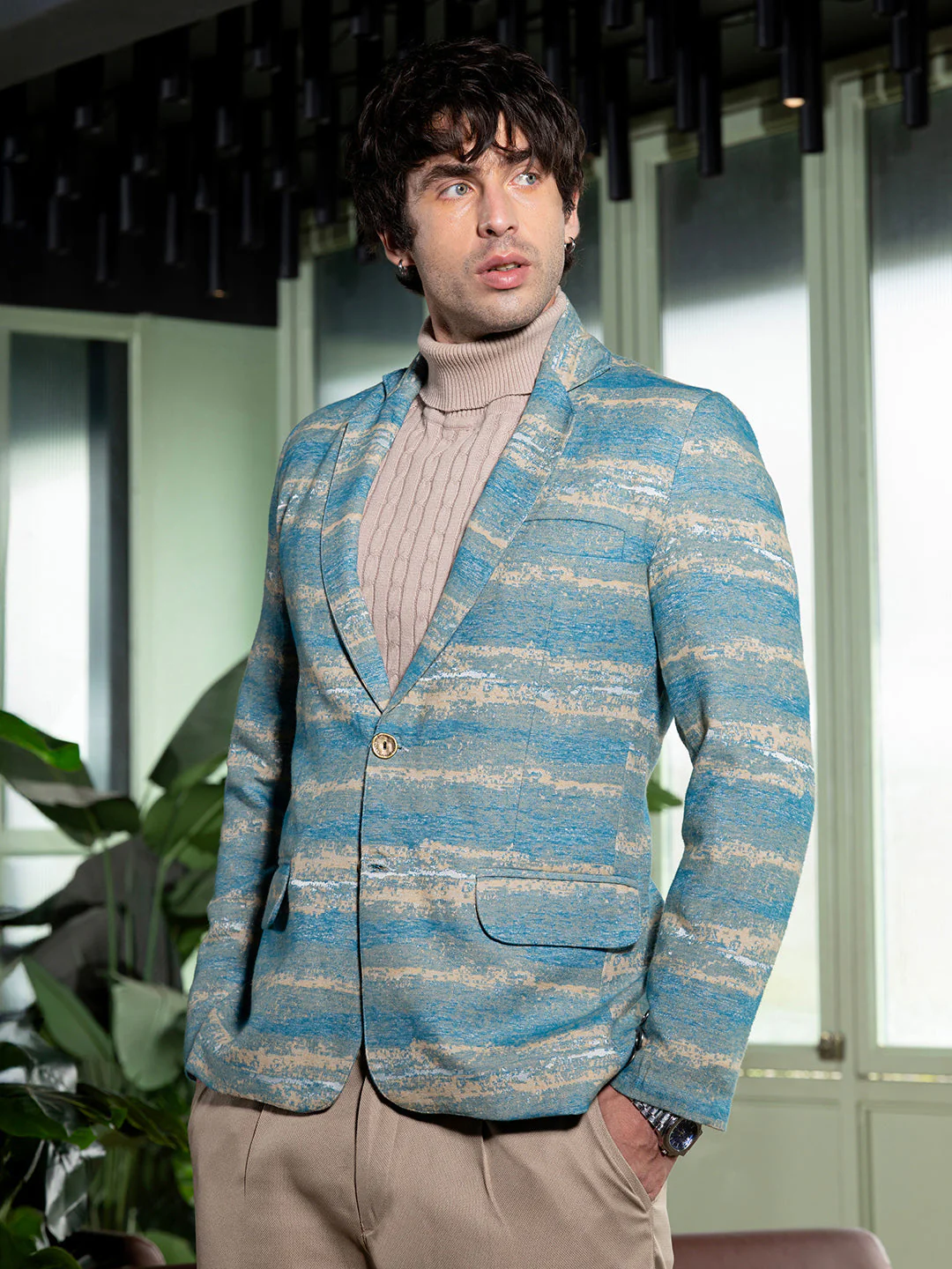Tailored Gradient-Strokes Jacquard Blazer - Image 3