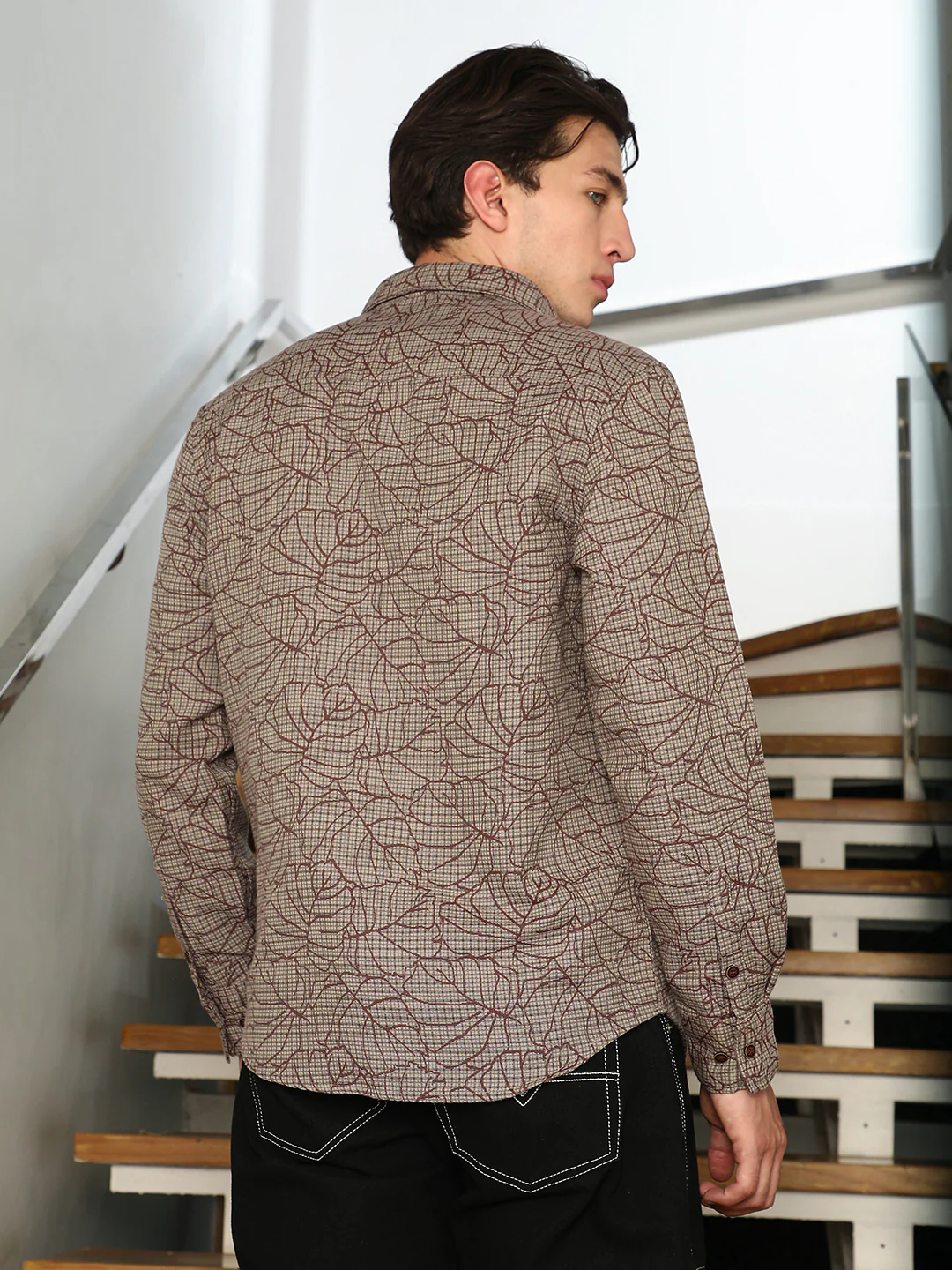Slim Fit Abstract Patterned Cotton-Poly Blend Shirt - Image 11