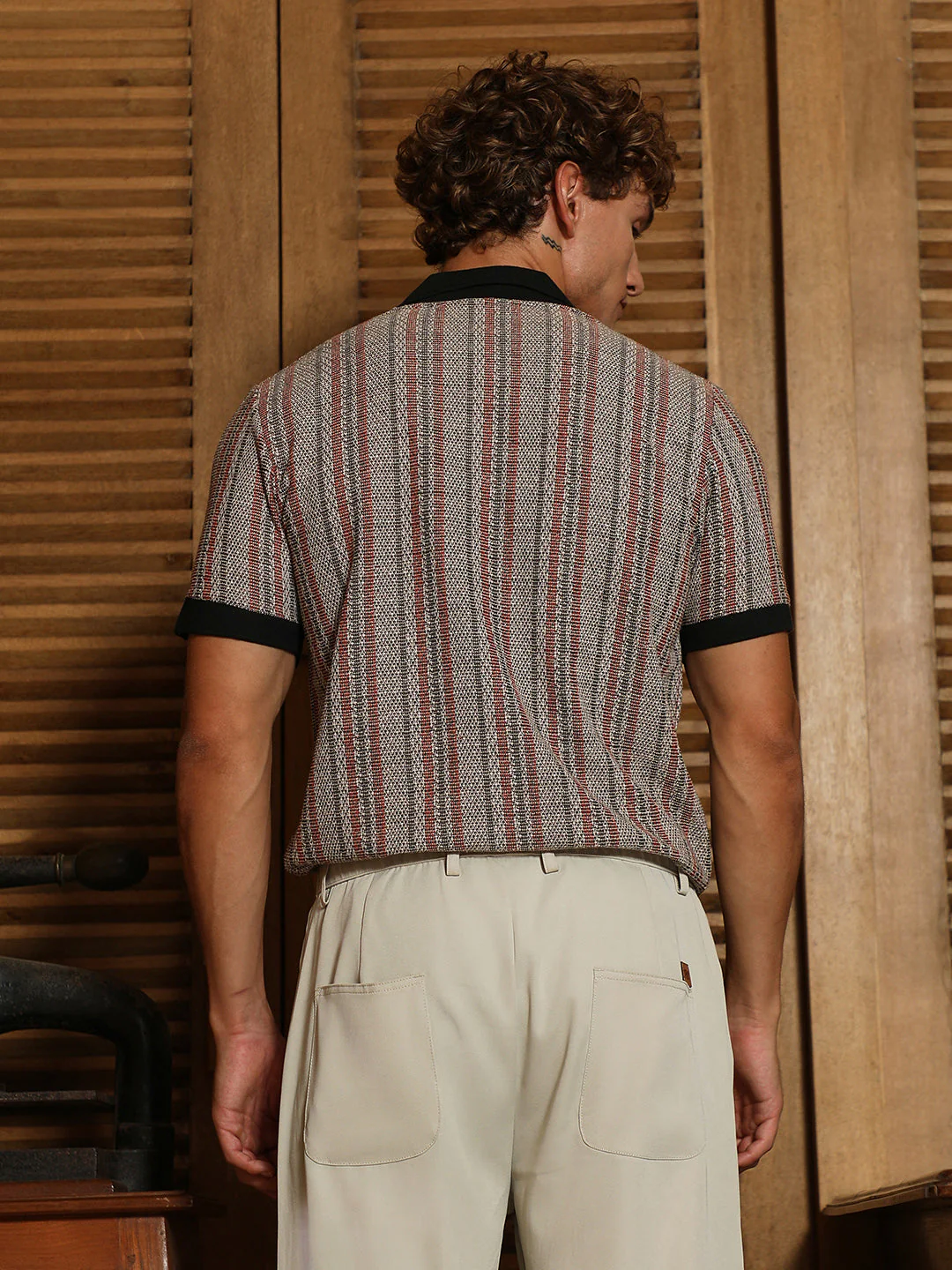 Slim Fit Striped Polo Collar Shirt - Image 4