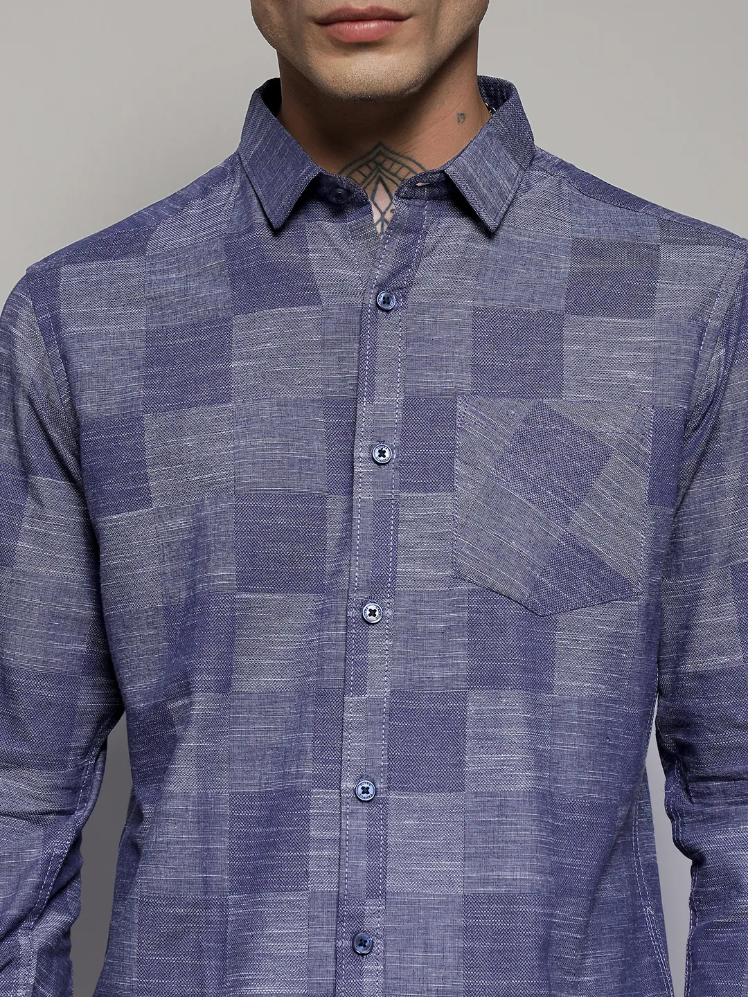 Heathered Denim Check Shirt - Image 4