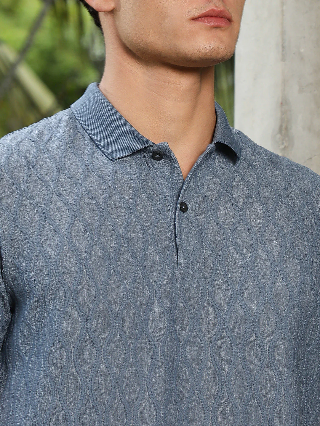 Steel Blue Marquise-Tactile Knit Polo T-Shirt - Image 7
