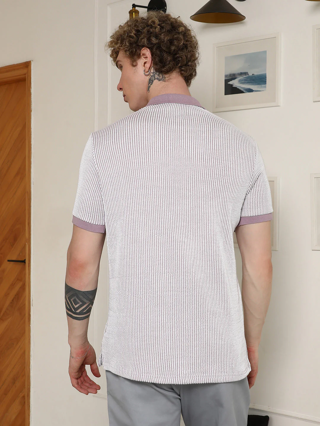 Striped Poly Spandex Polo Shirt - Image 4
