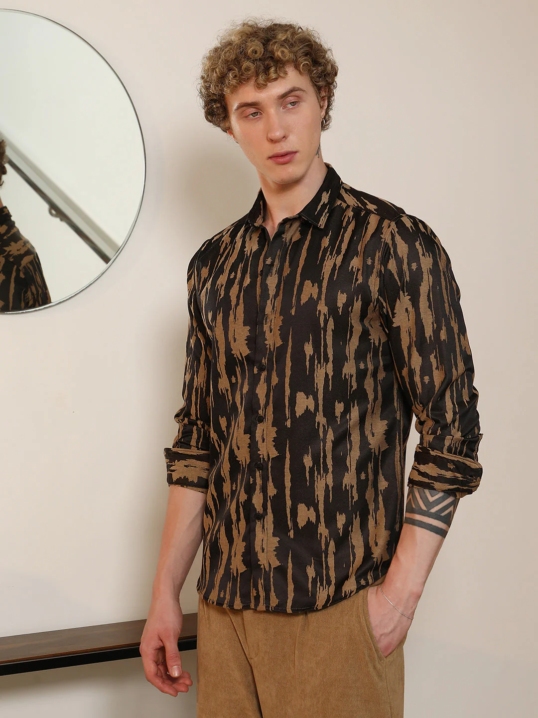Tailored Fit Abstract Pattern Full Sleeve Shirt - Image 3
