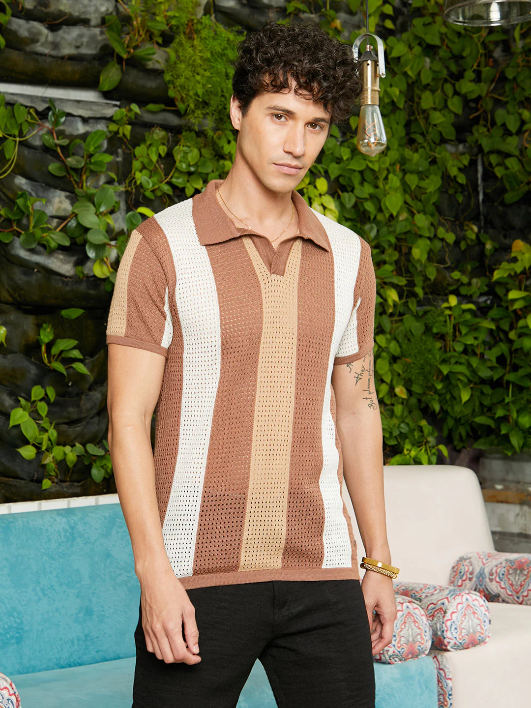 Striped-Textured Polo T-Shirt - Image 2