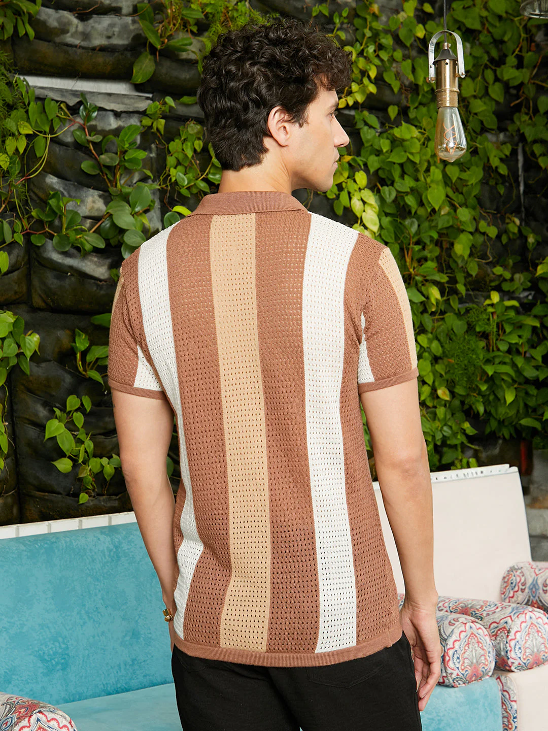 Striped-Textured Polo T-Shirt - Image 4