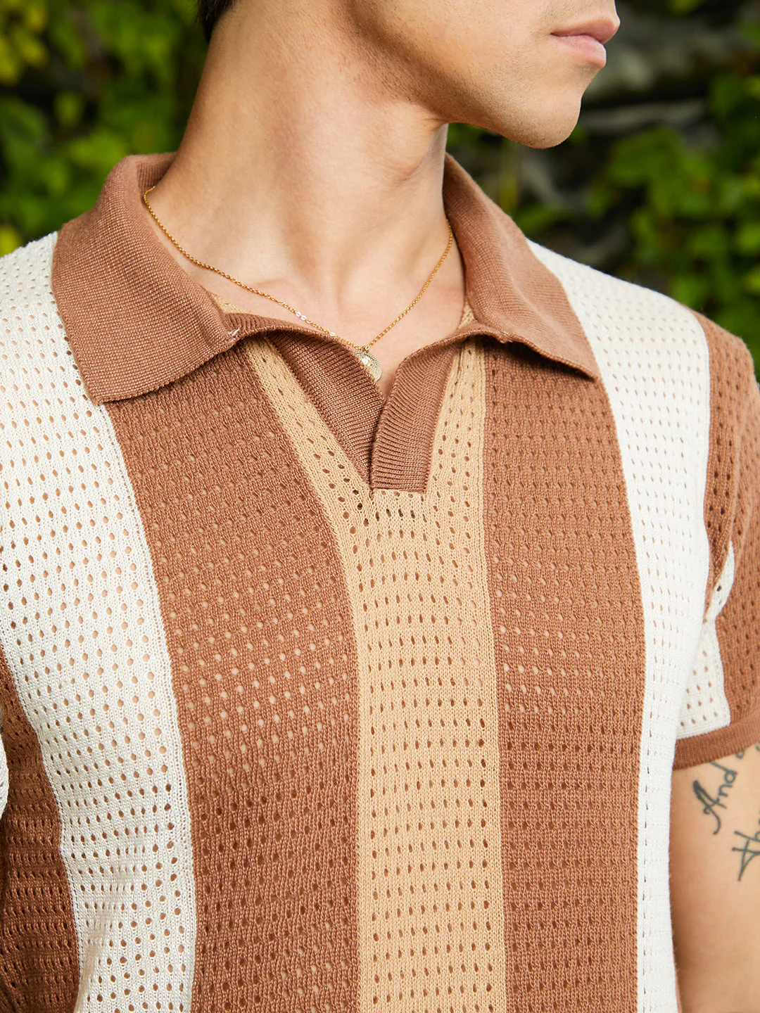 Striped-Textured Polo T-Shirt - Image 7