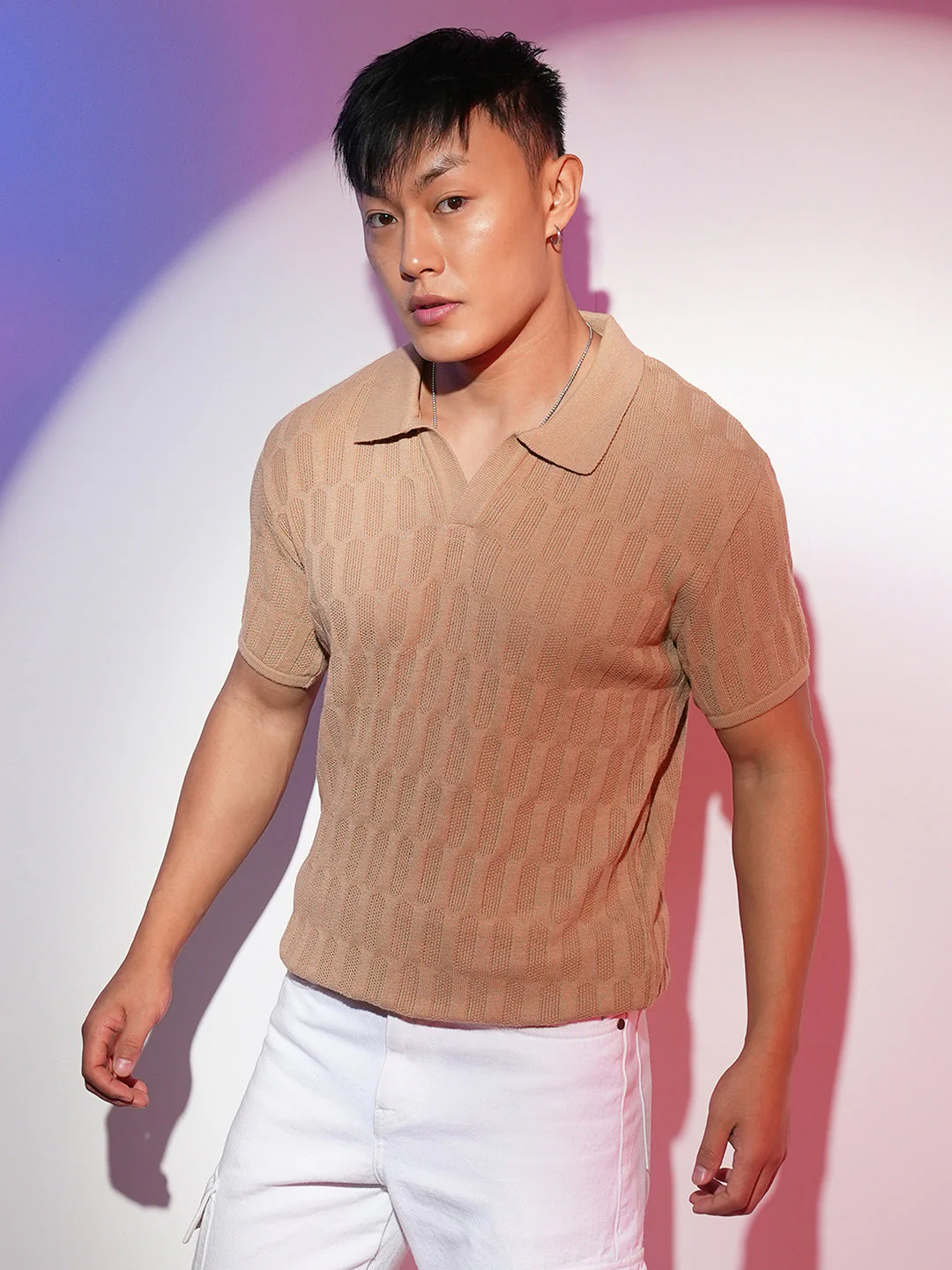 Honeycomb-Textured Polo T-Shirt - Image 3
