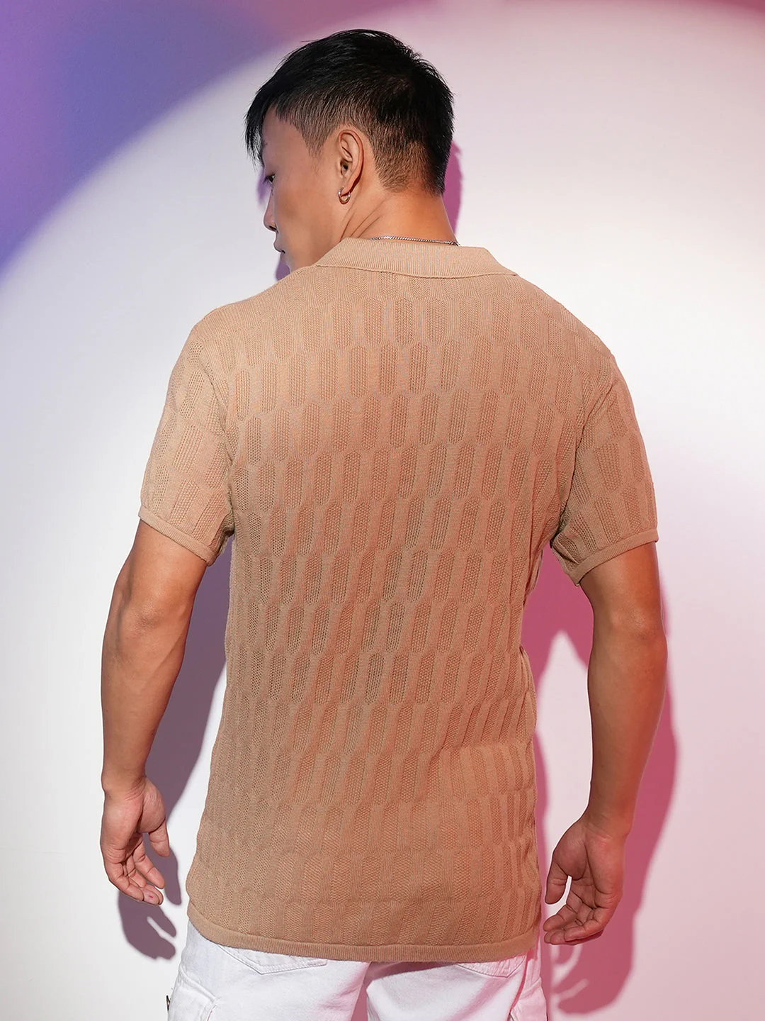 Honeycomb-Textured Polo T-Shirt - Image 4
