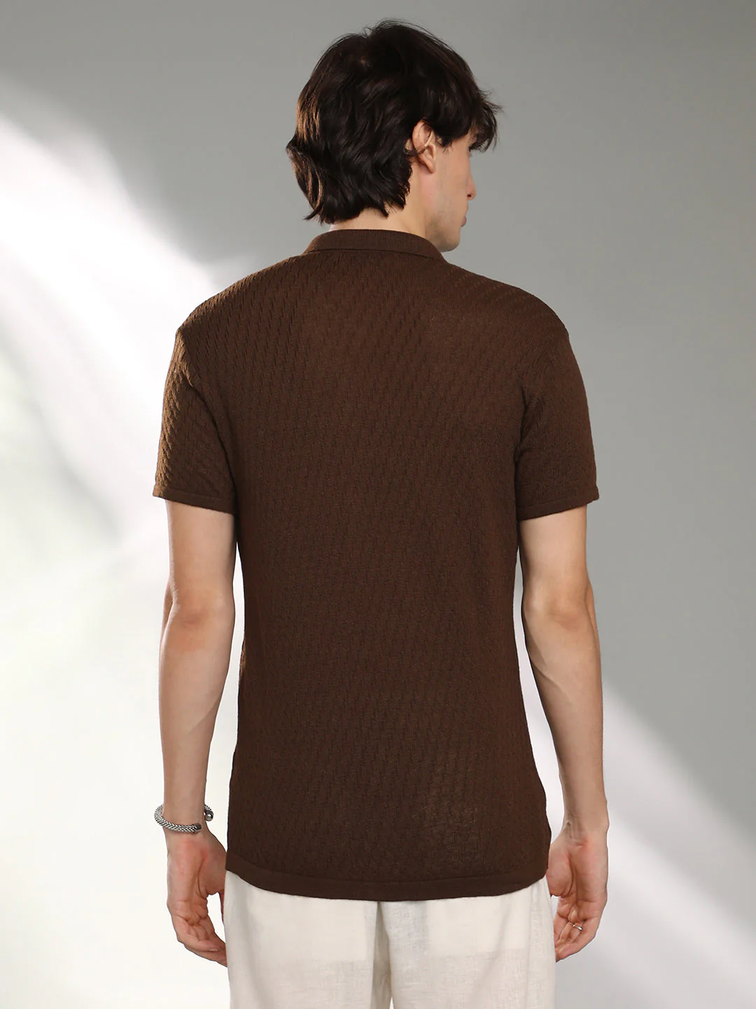 Rhombus-Textured Knit Shirt - Image 4