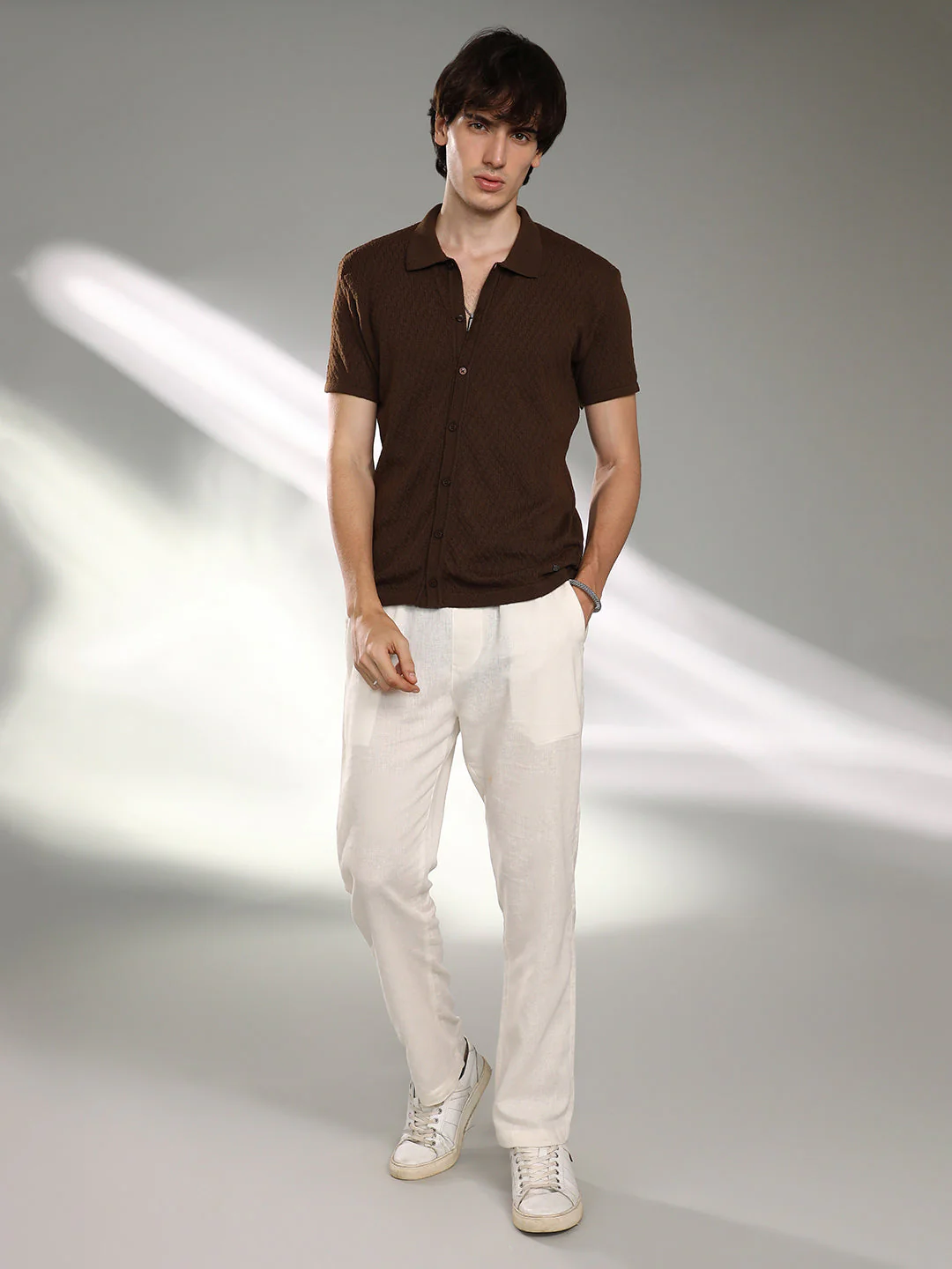 Rhombus-Textured Knit Shirt - Image 5