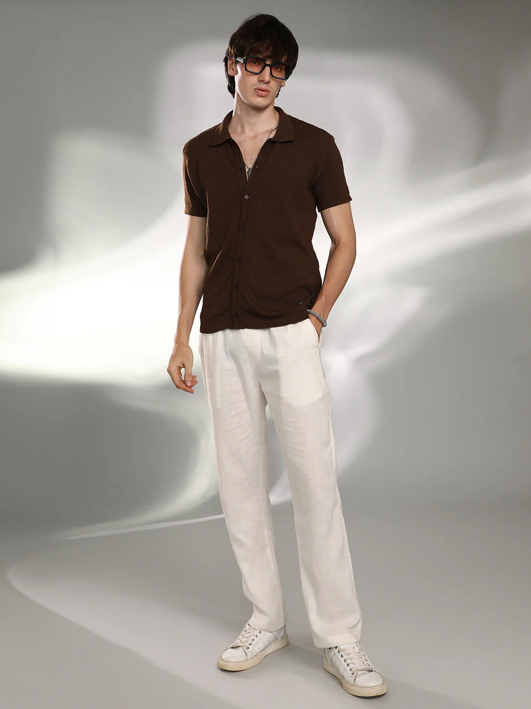 Rhombus-Textured Knit Shirt - Image 6