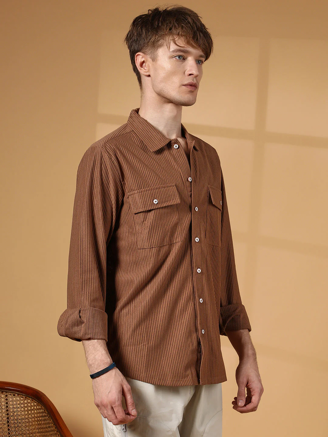 Solid Ribbed Utility Shirt - Image 3