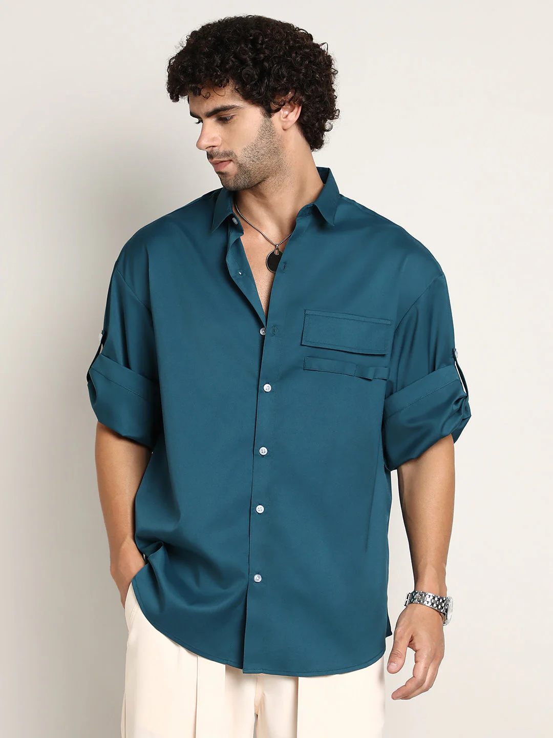 Satin-Utility Oversized Shirt - Image 3