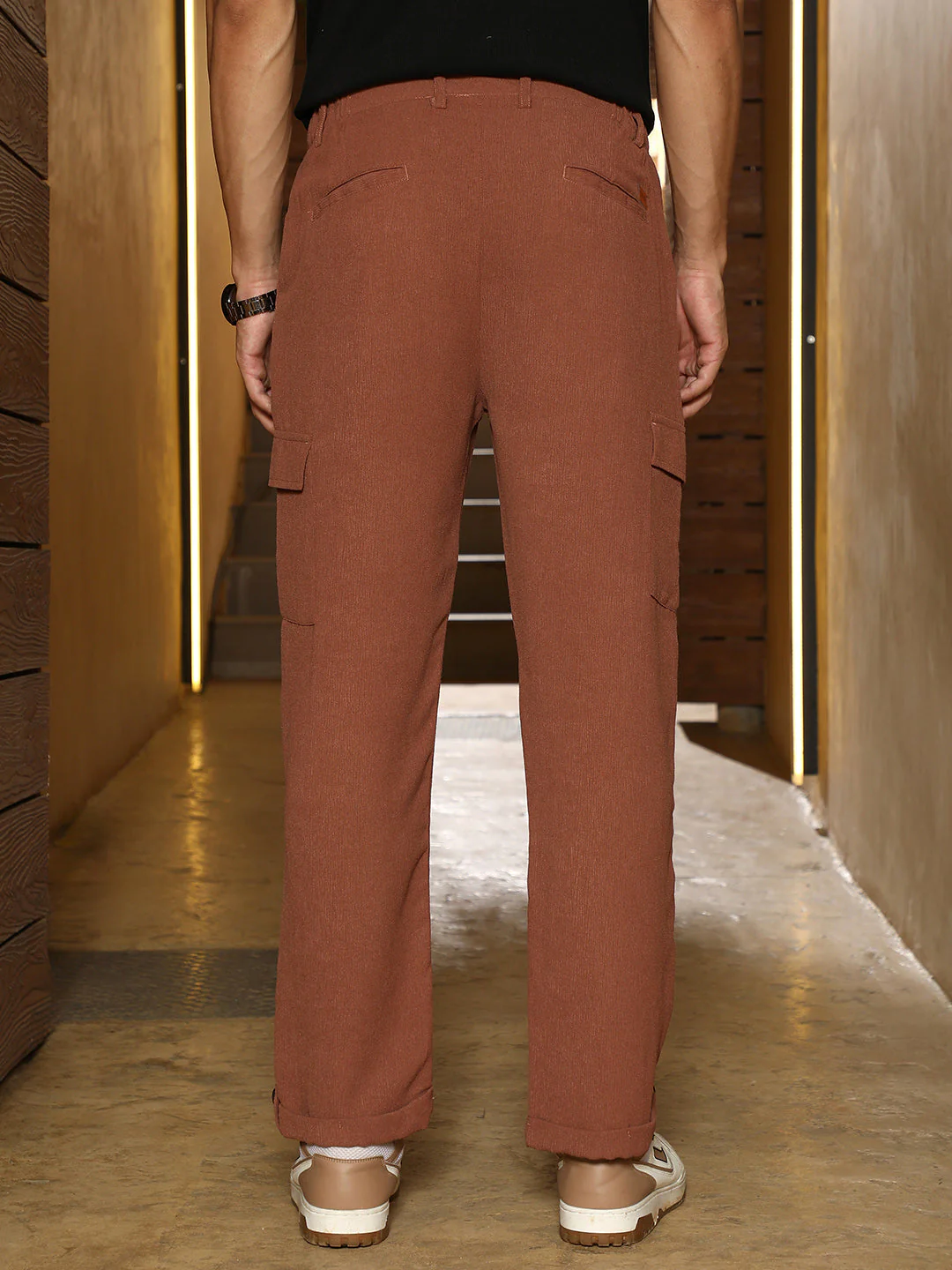 Pleated-Textured Cargo Trousers - Image 4