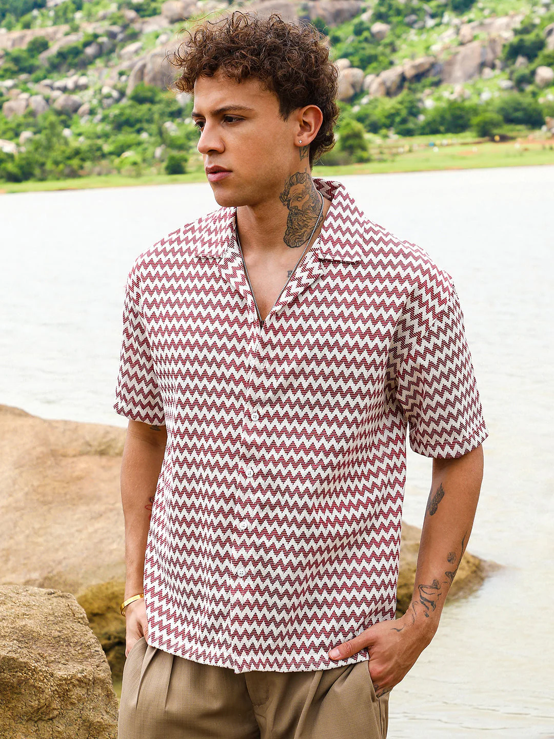 Chevron-Striped Oversized Shirt - Image 3