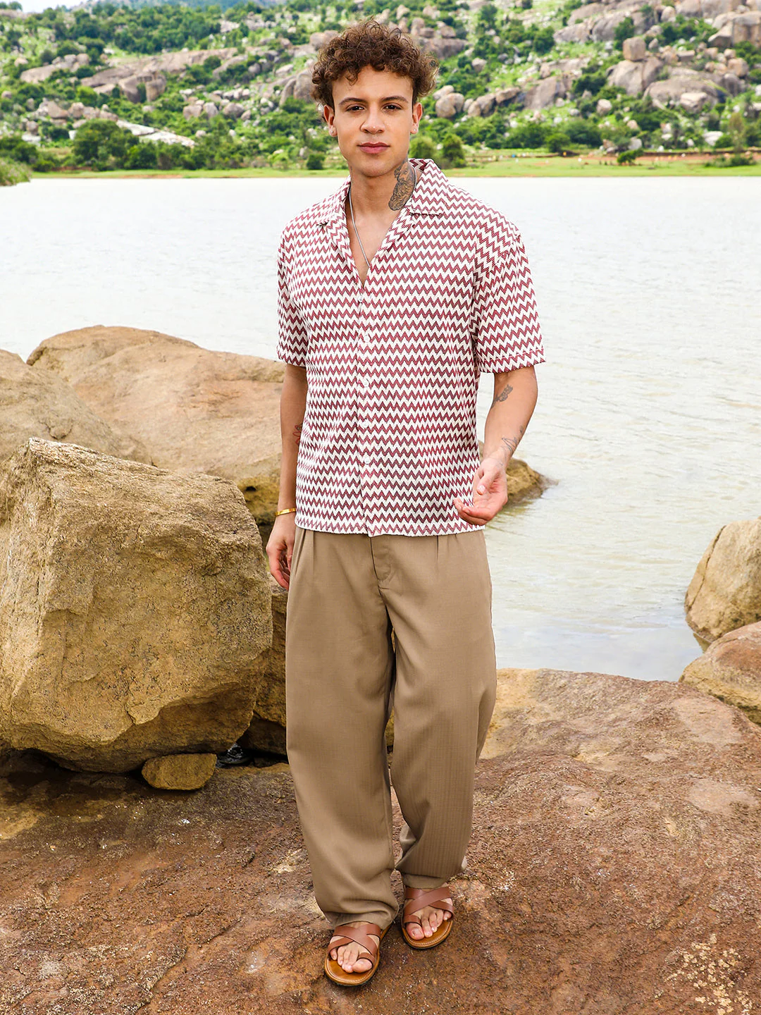 Chevron-Striped Oversized Shirt - Image 5