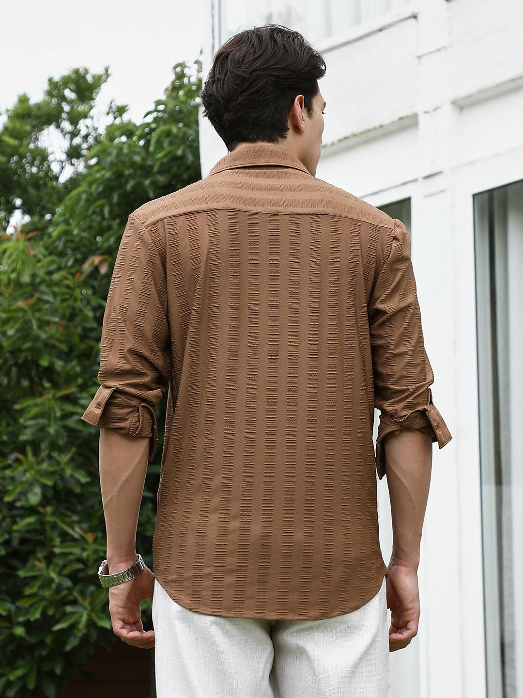 Textured Brown Full Sleeve Shirt - Image 4