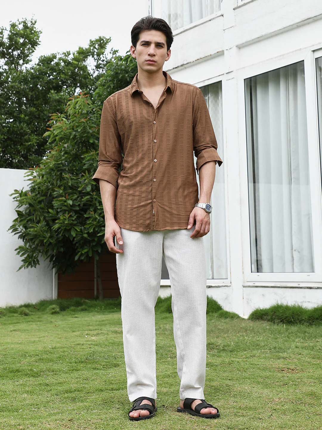 Textured Brown Full Sleeve Shirt - Image 5