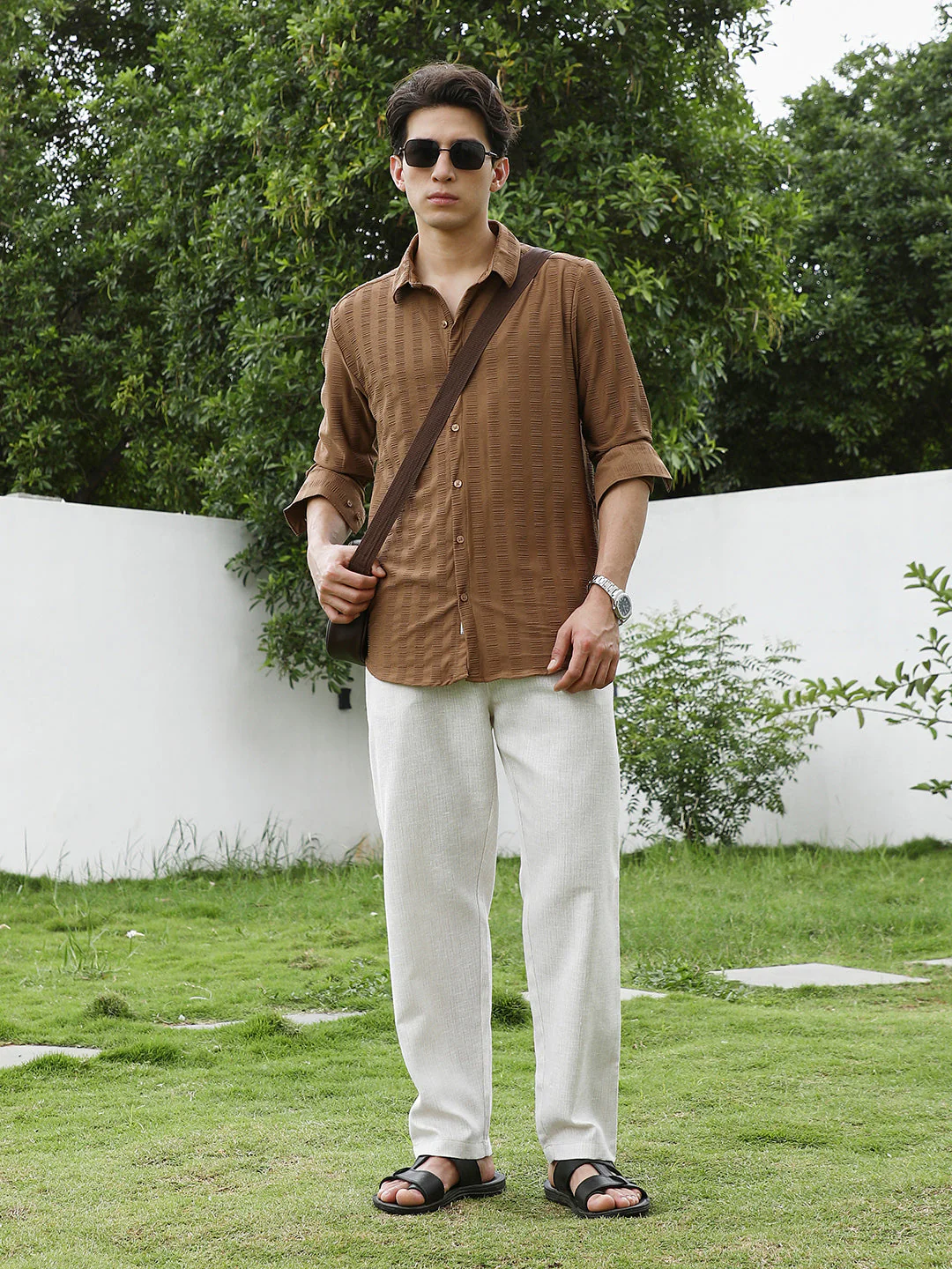 Textured Brown Full Sleeve Shirt - Image 6