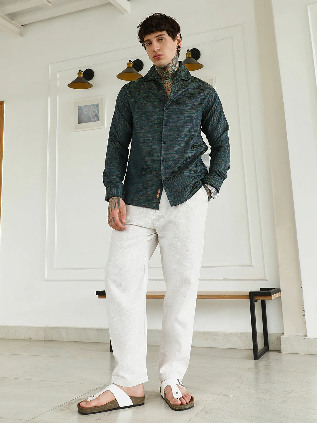 Textured Cotton Blend Slim Fit Shirt - Image 5