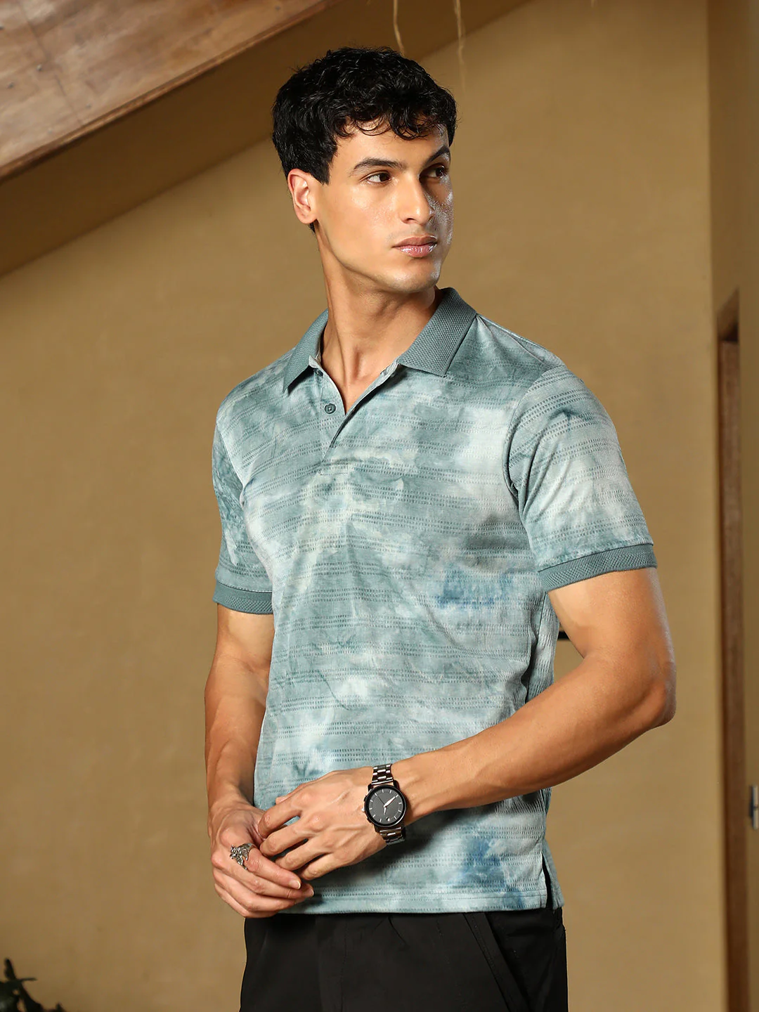 Dye-Panel Jacquard Polo T-Shirt - Image 3