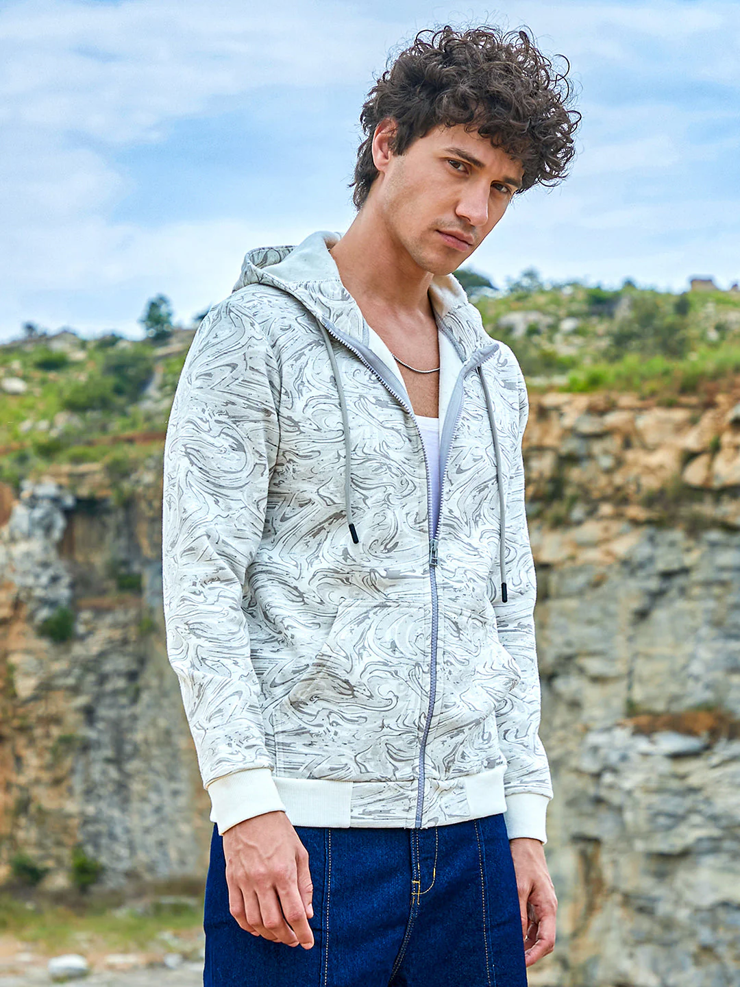 Contrast Fluid Zip Front Hoodie - Image 3