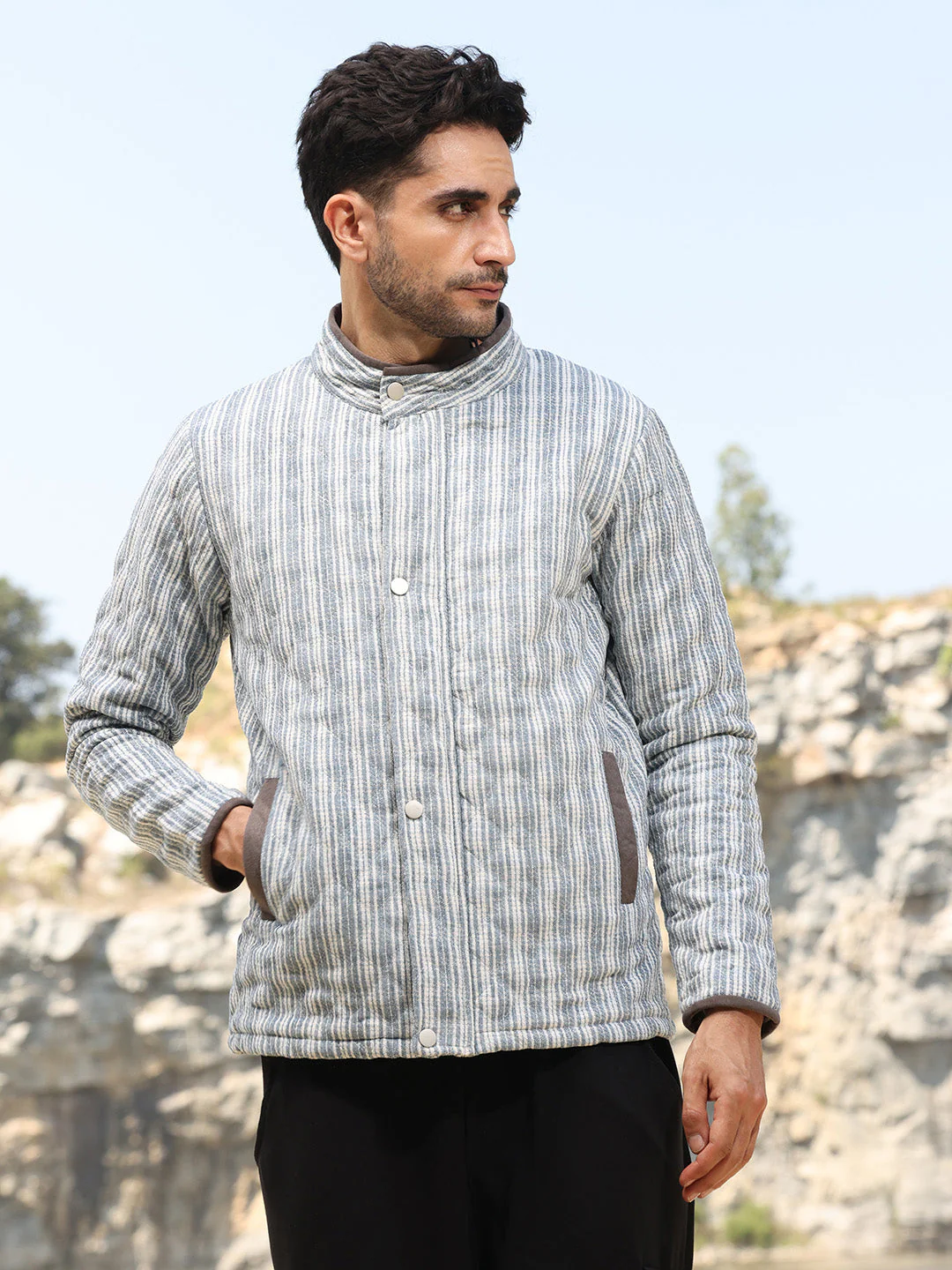 Striped Quilted Bomber Jacket - Image 3