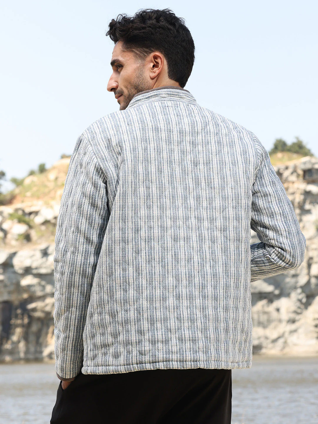 Striped Quilted Bomber Jacket - Image 4