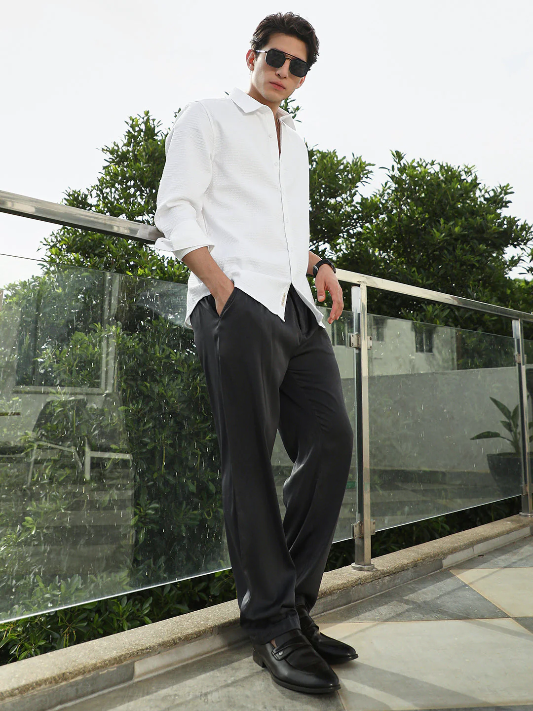 White Textured Cotton Blend Full Sleeve Shirt - Image 6