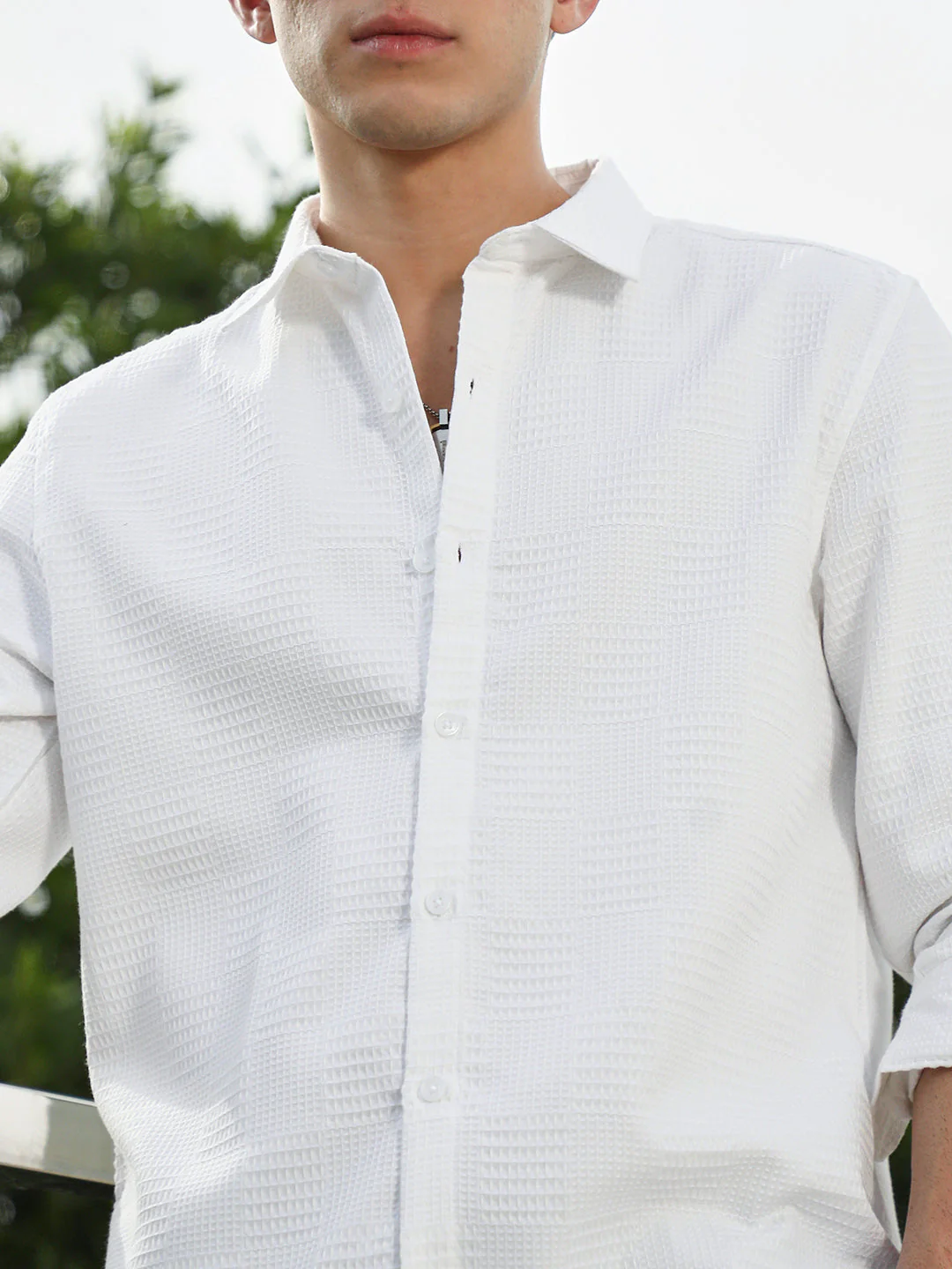 White Textured Cotton Blend Full Sleeve Shirt - Image 7