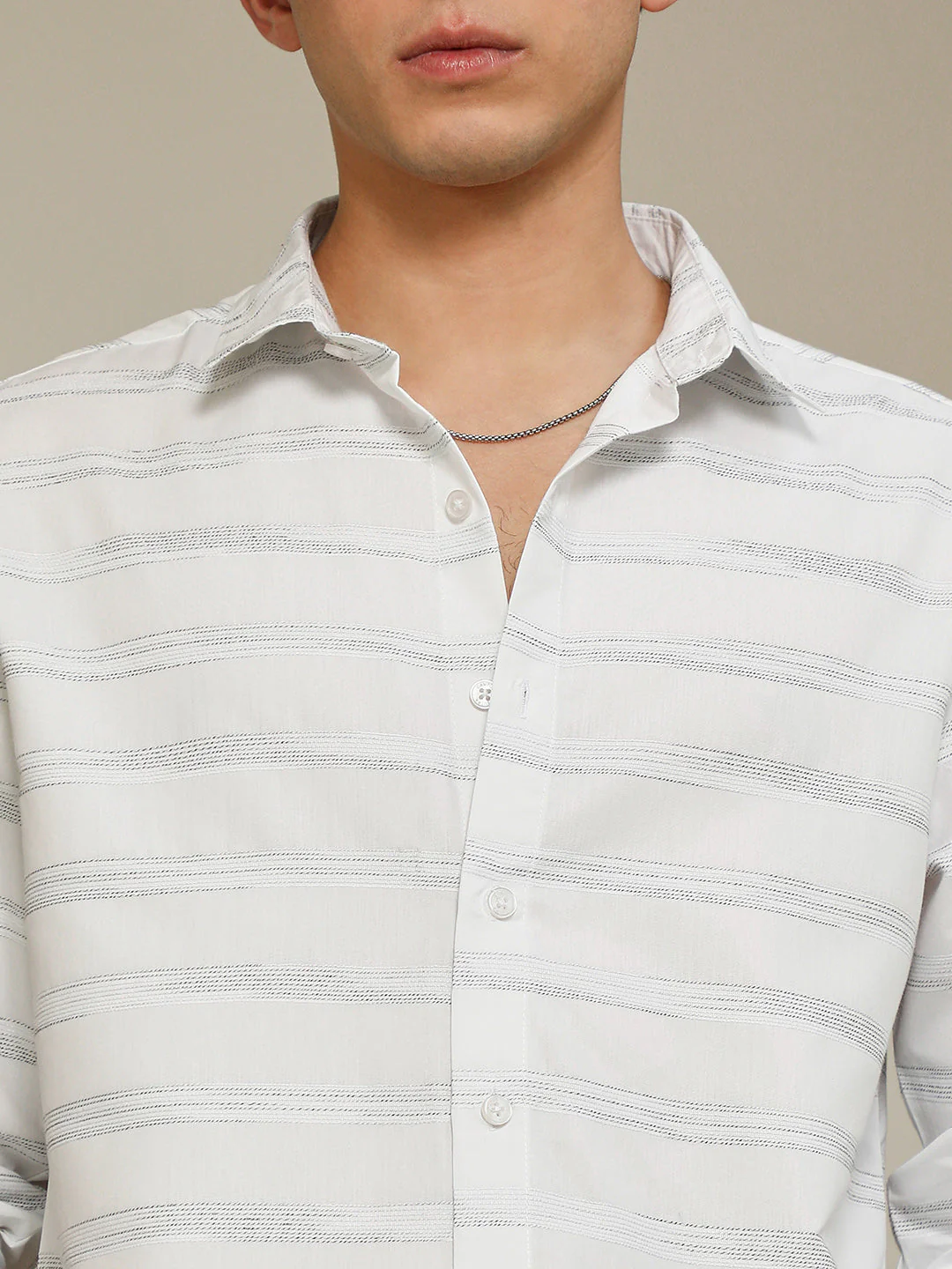 White Textured Stripe Slim Fit Shirt - Image 13