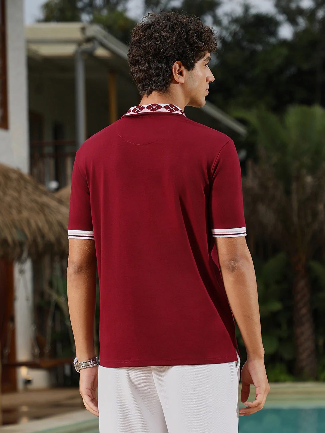 Block Argyle-Knit Polo T-Shirt - Image 4