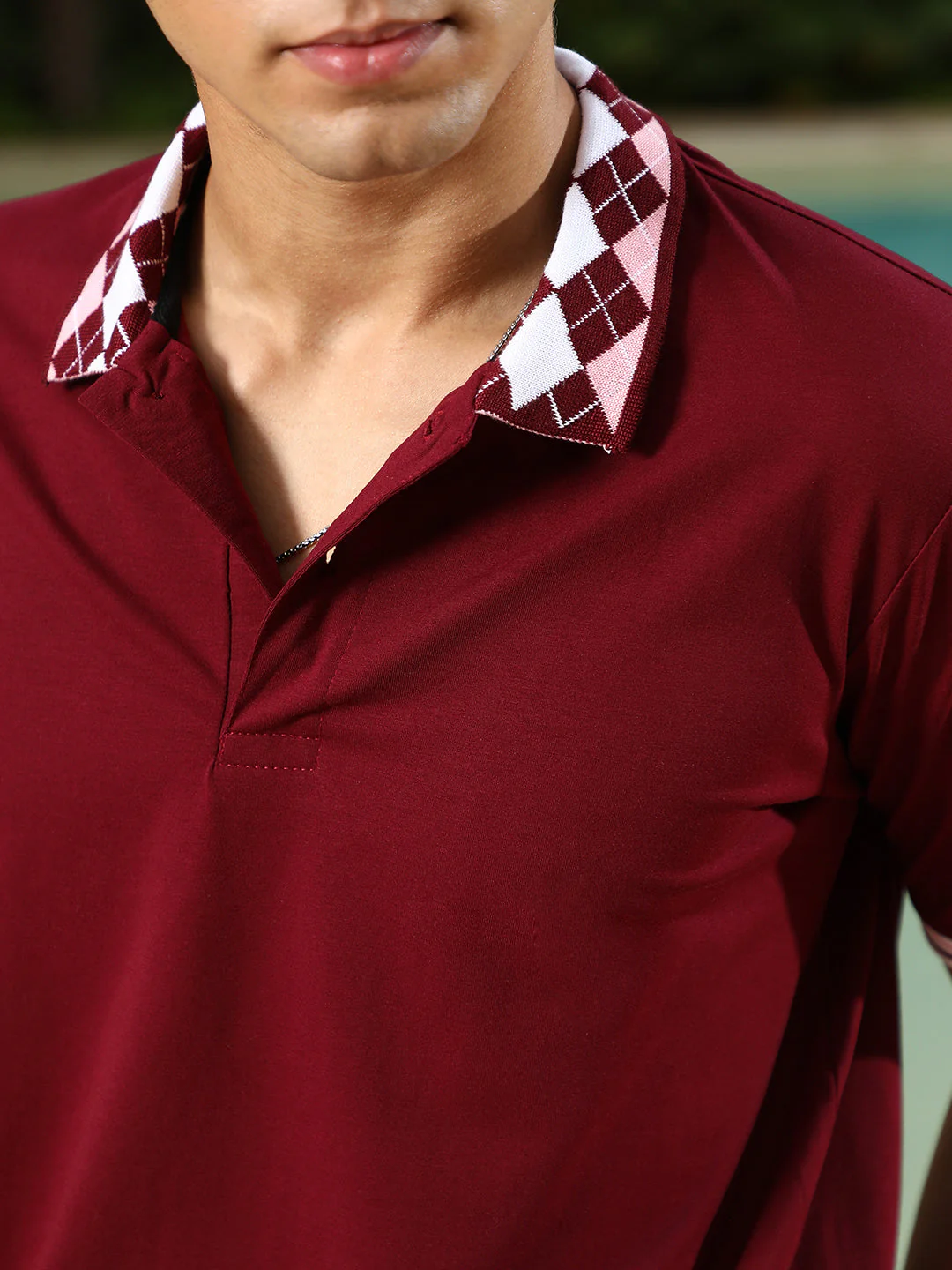 Block Argyle-Knit Polo T-Shirt - Image 7
